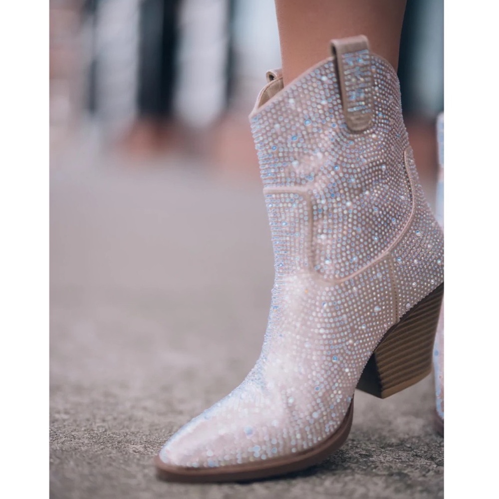 Western Style Bedazzled Cowboy Ankle Boots - Picture 3 of 8